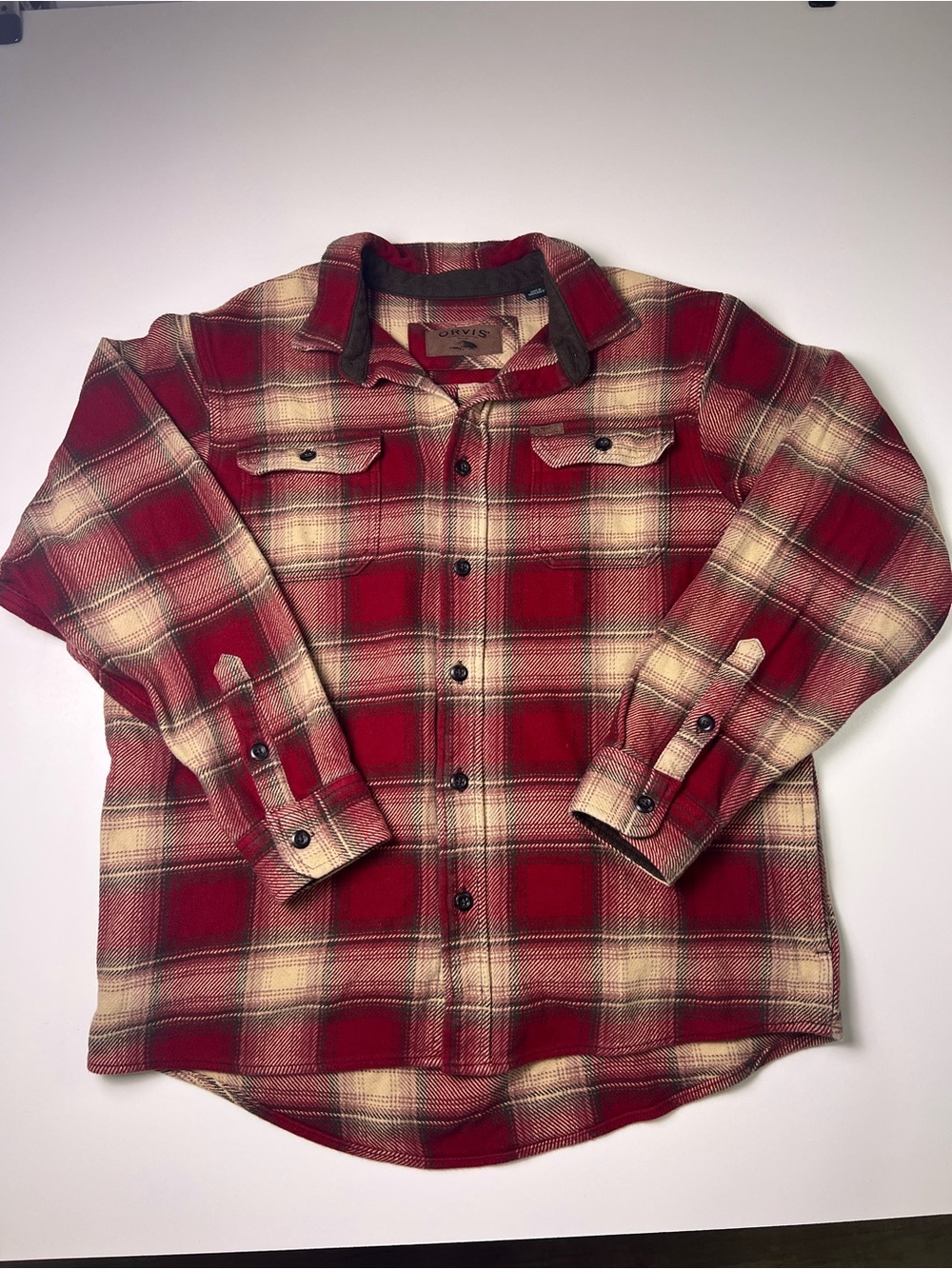 ORVIS Men's Big Bear Heavyweight Flannel Pocket Red Plaid Shacket XL